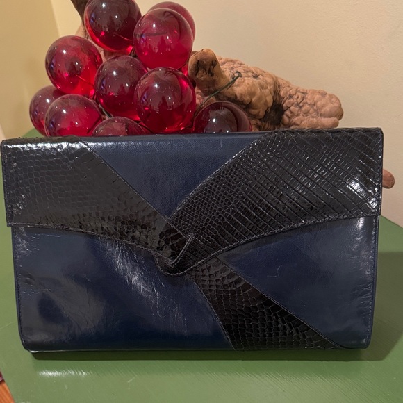 Stuart Weitzman blue and black clutch made in Spain